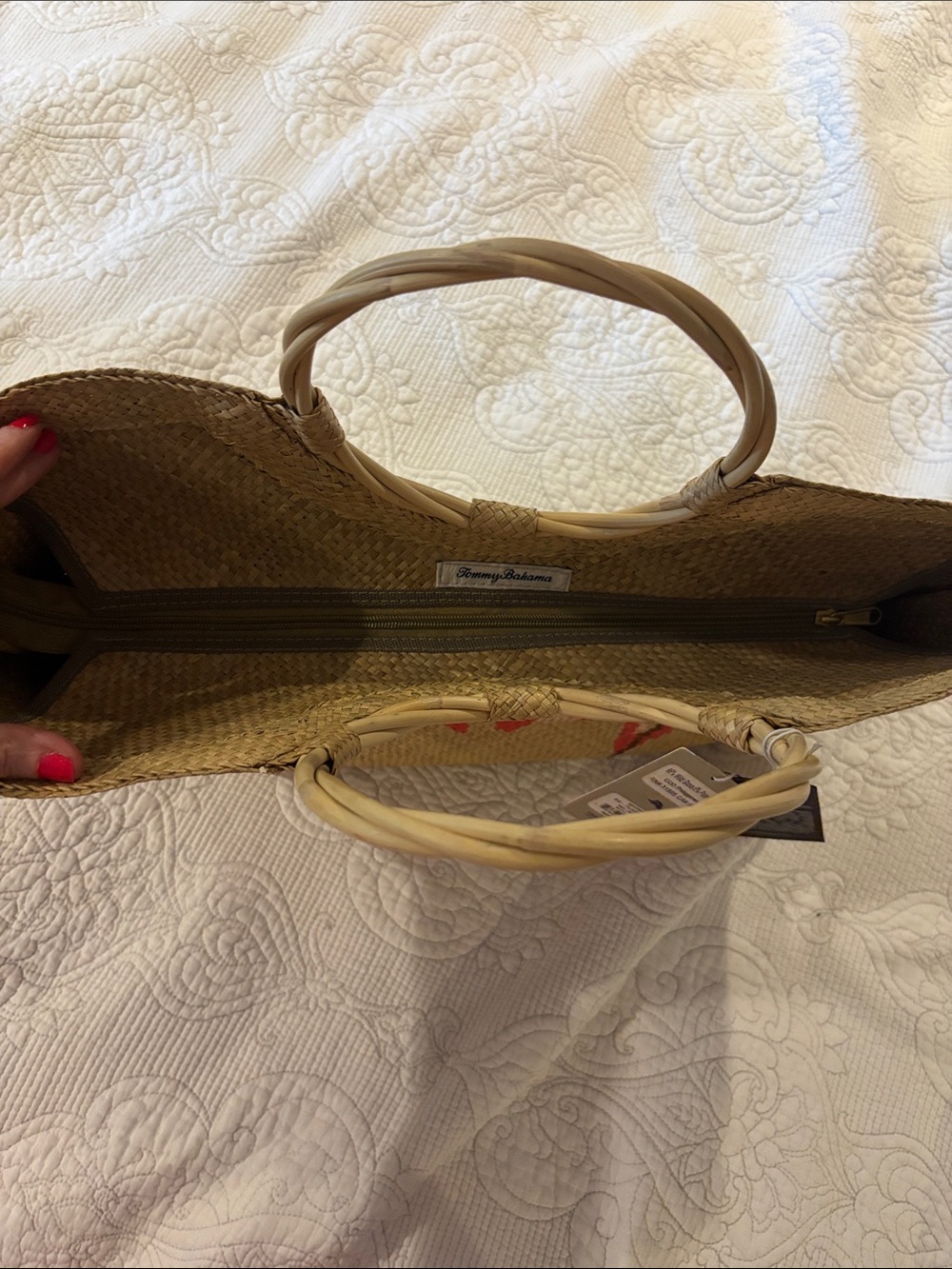 NWT Tommy Bahama X Banago Hand woven Flamingo Woven Tote - Picture 6 of 14